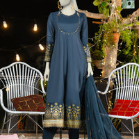 Silk Blue Stitched Suit - J. Junaid Jamshed