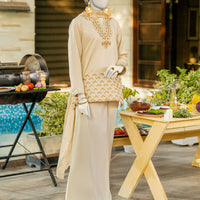 Silk Beige Stitched Suit - J. Junaid Jamshed