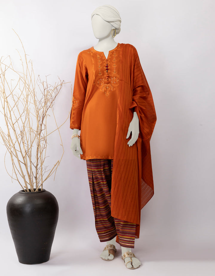 Lawn Rust Stitched Suit - J. Junaid Jamshed