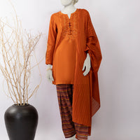 Lawn Rust Stitched Suit - J. Junaid Jamshed