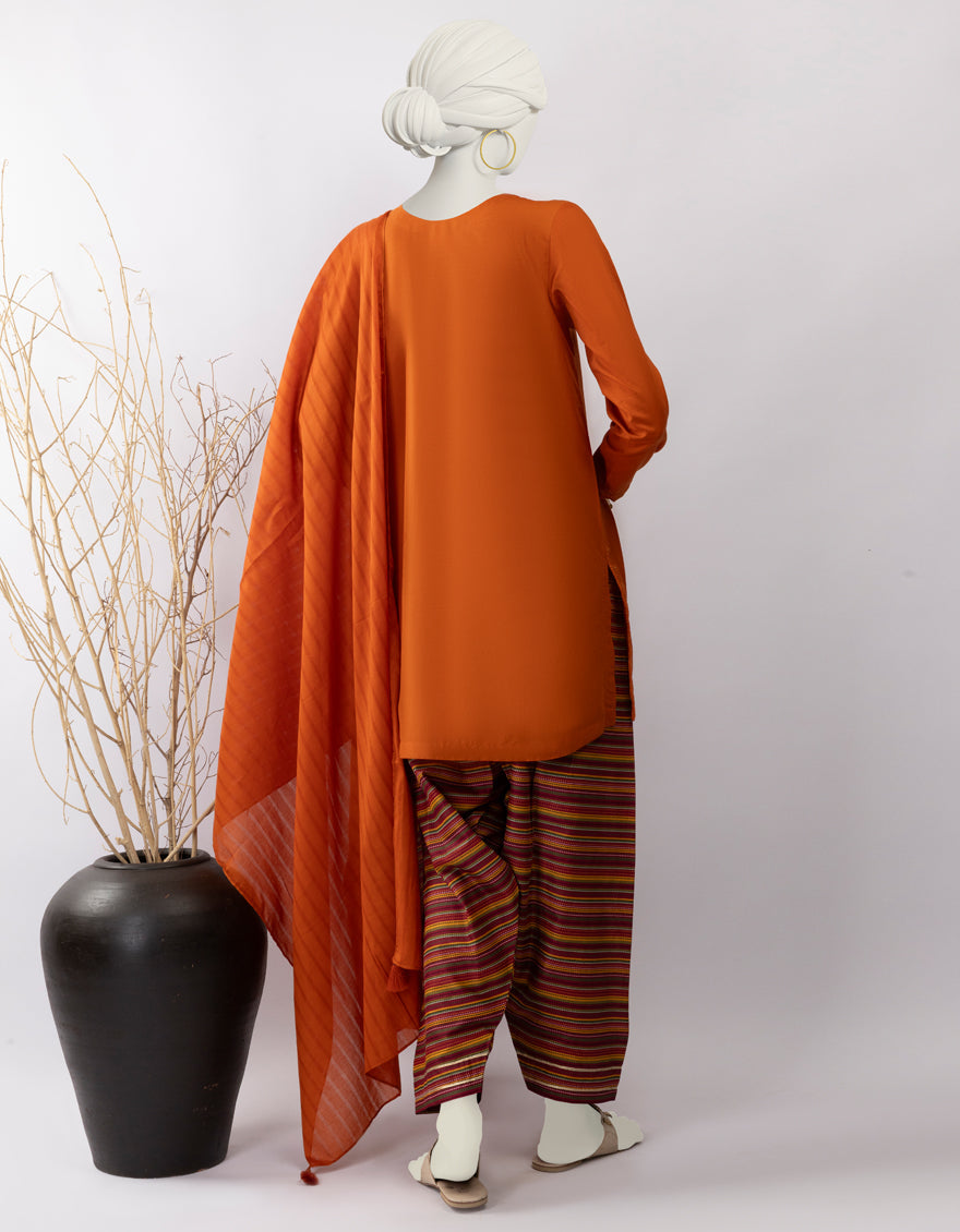 Lawn Rust Stitched Suit - J. Junaid Jamshed