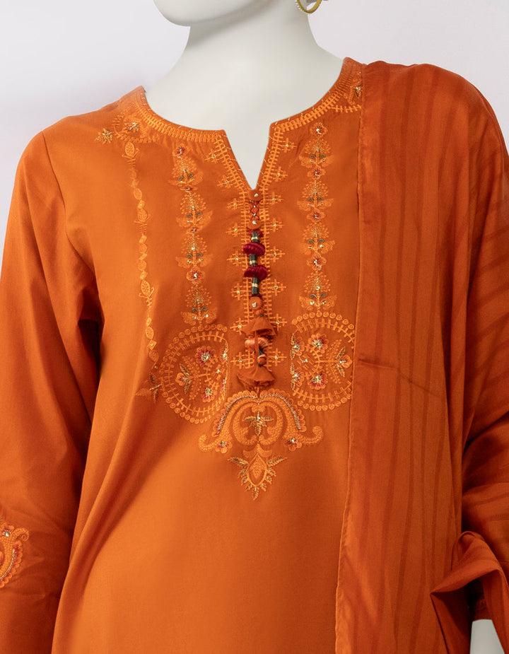Lawn Rust Stitched Suit - J. Junaid Jamshed