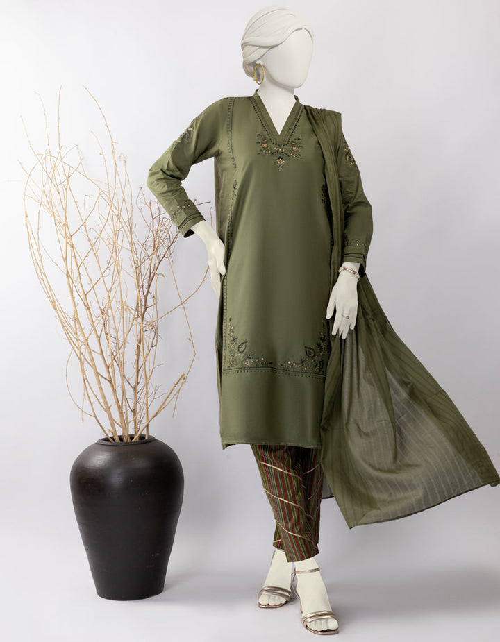 Lawn Green Stitched Suit - J. Junaid Jamshed