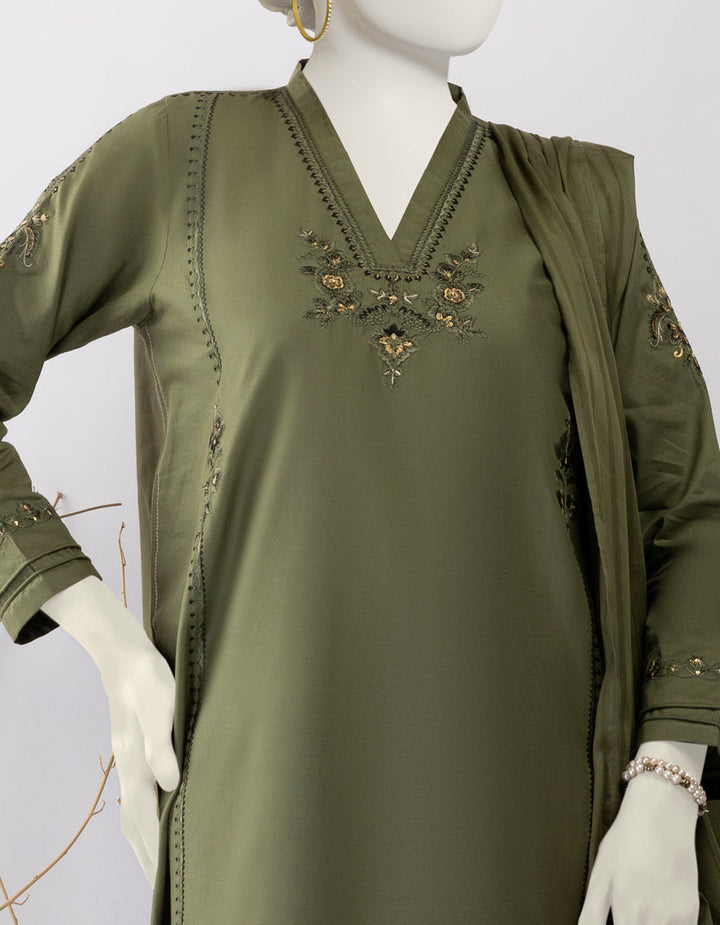 Lawn Green Stitched Suit - J. Junaid Jamshed