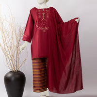 Lawn Red Stitched Suit - J. Junaid Jamshed