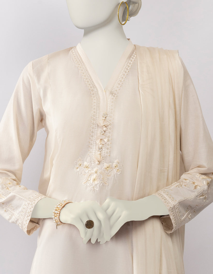 Lawn Beige Stitched Suit - J. Junaid Jamshed