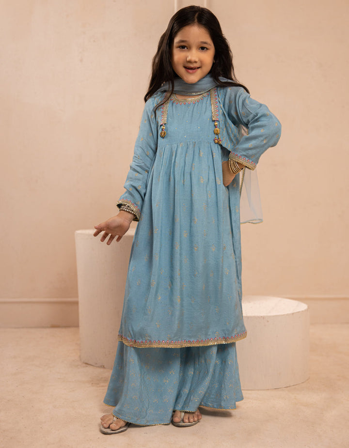 Silk Blue Stitched Suit - J. Junaid Jamshed