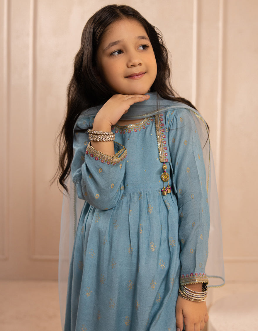 Silk Blue Stitched Suit - J. Junaid Jamshed