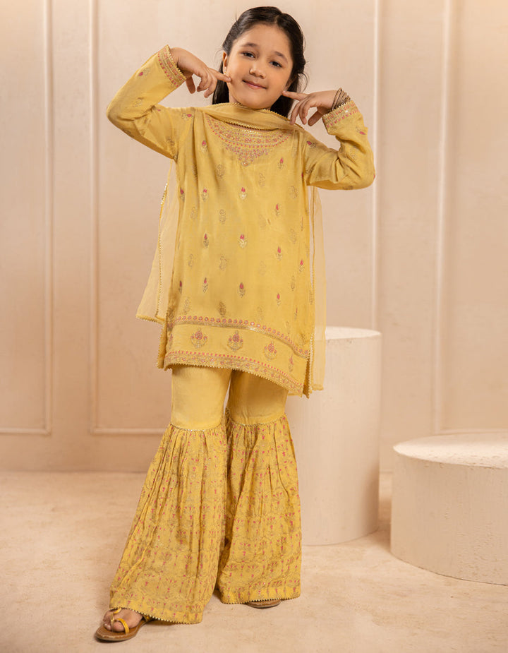 Silk Yellow Stitched Suit - J. Junaid Jamshed