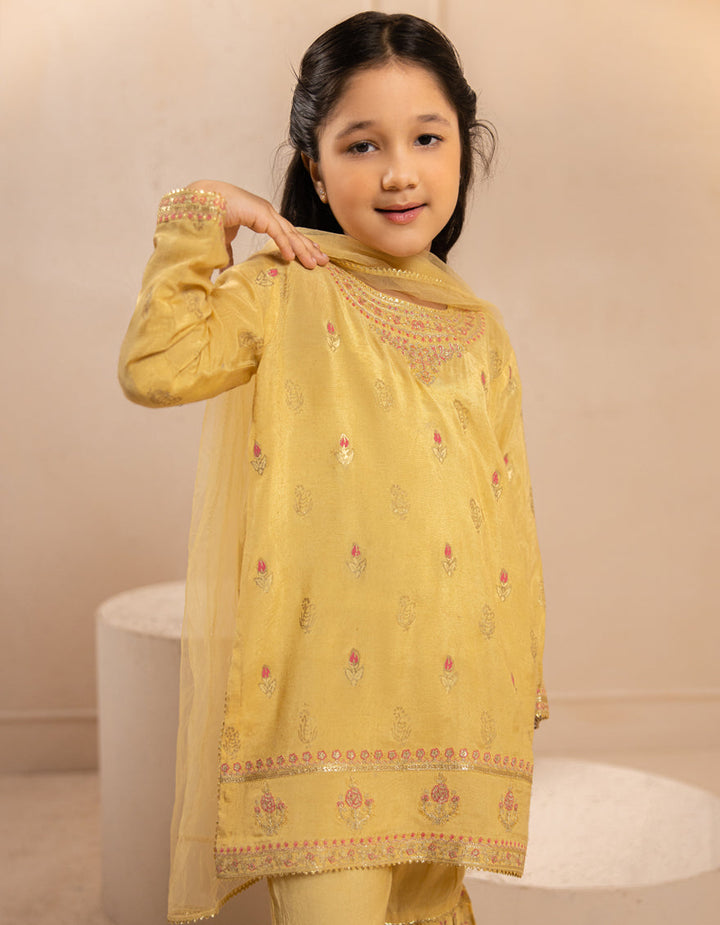 Silk Yellow Stitched Suit - J. Junaid Jamshed