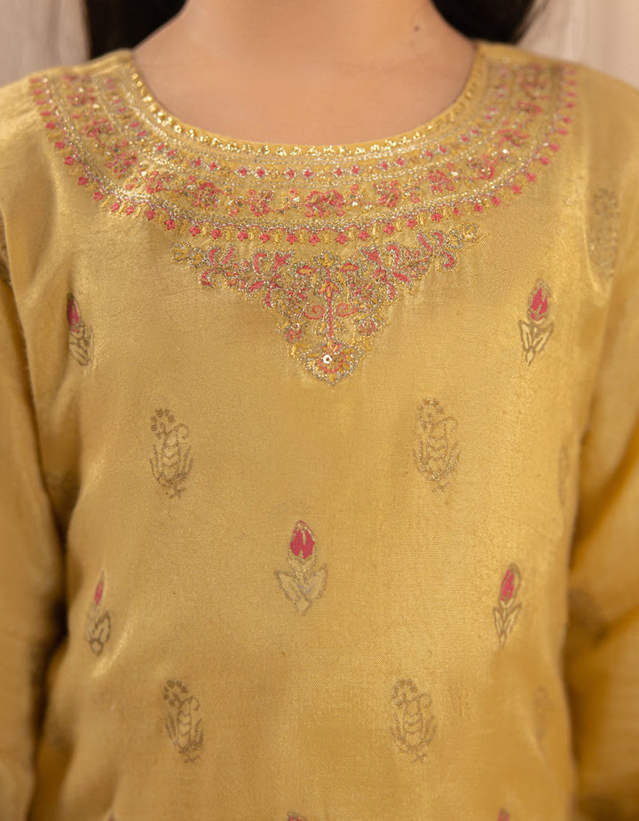 Silk Yellow Stitched Suit - J. Junaid Jamshed