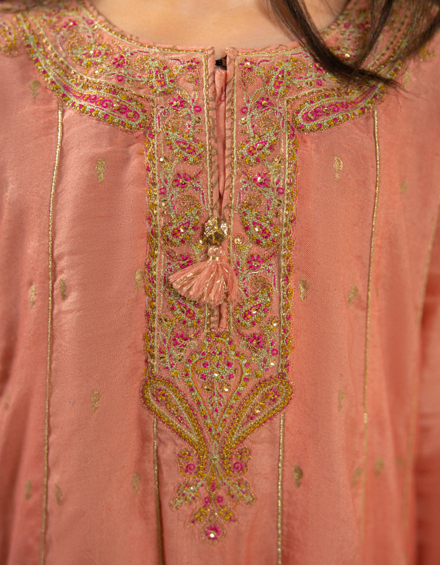Silk Peach Stitched Suit - J. Junaid Jamshed