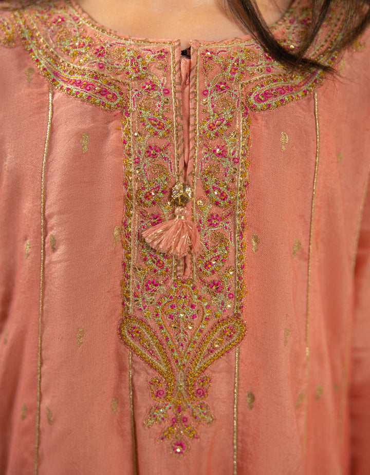 Silk Peach Stitched Suit - J. Junaid Jamshed
