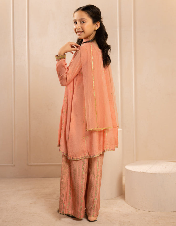 Silk Peach Stitched Suit - J. Junaid Jamshed