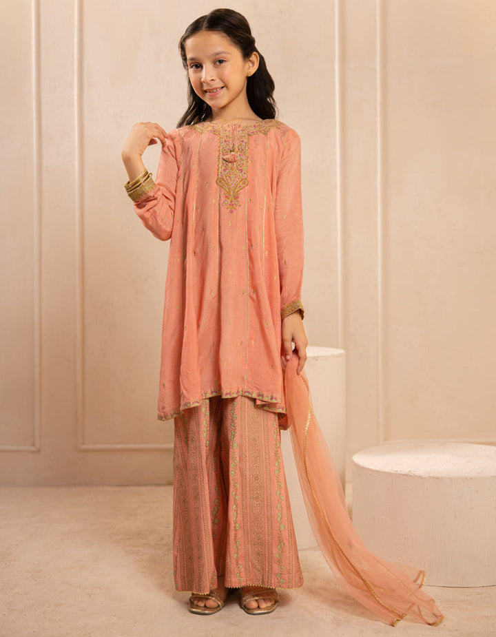 Silk Peach Stitched Suit - J. Junaid Jamshed