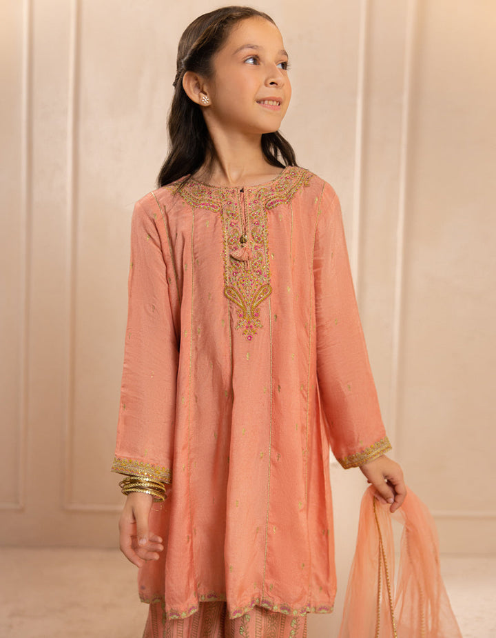 Silk Peach Stitched Suit - J. Junaid Jamshed