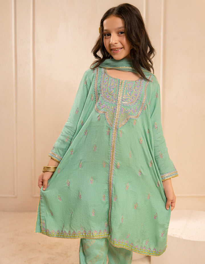 Silk Green Stitched Suit - J. Junaid Jamshed