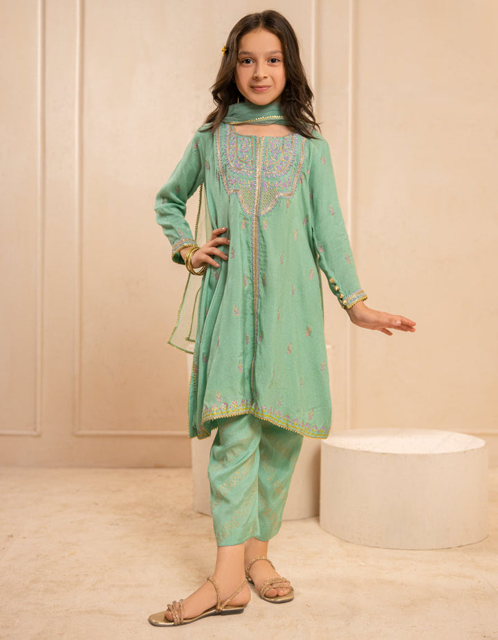 Silk Green Stitched Suit - J. Junaid Jamshed
