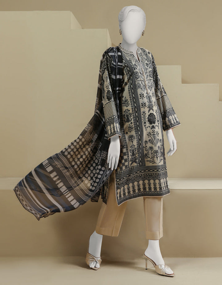 Lawn Beige Stitched Suit - J. Junaid Jamshed