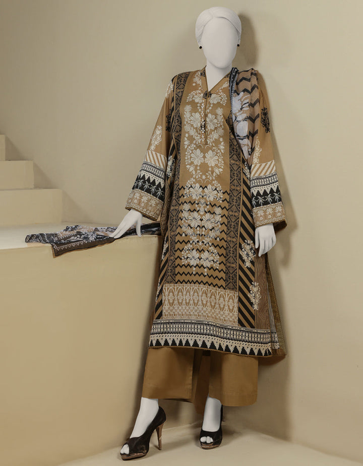 Lawn Brown Stitched Suit - J. Junaid Jamshed