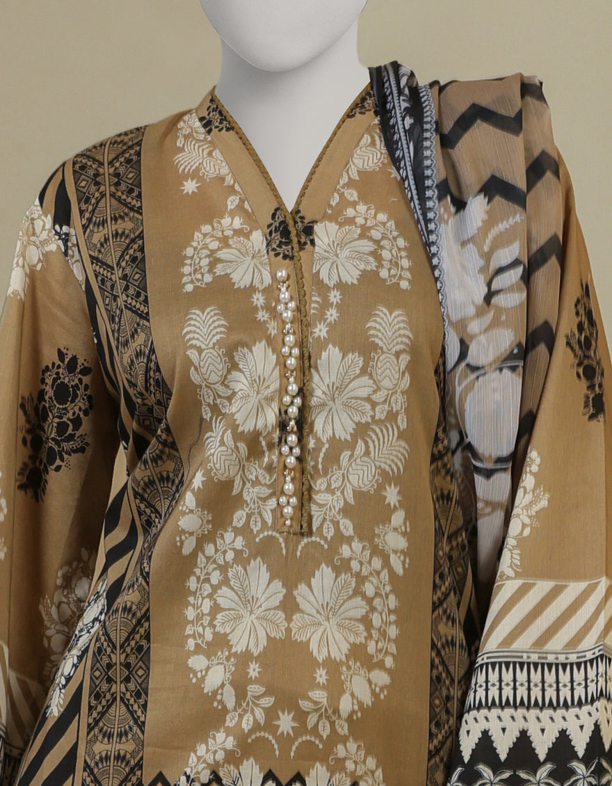 Lawn Brown Stitched Suit - J. Junaid Jamshed
