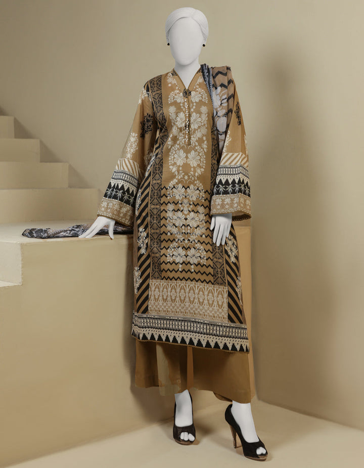 Lawn Brown Stitched Suit - J. Junaid Jamshed