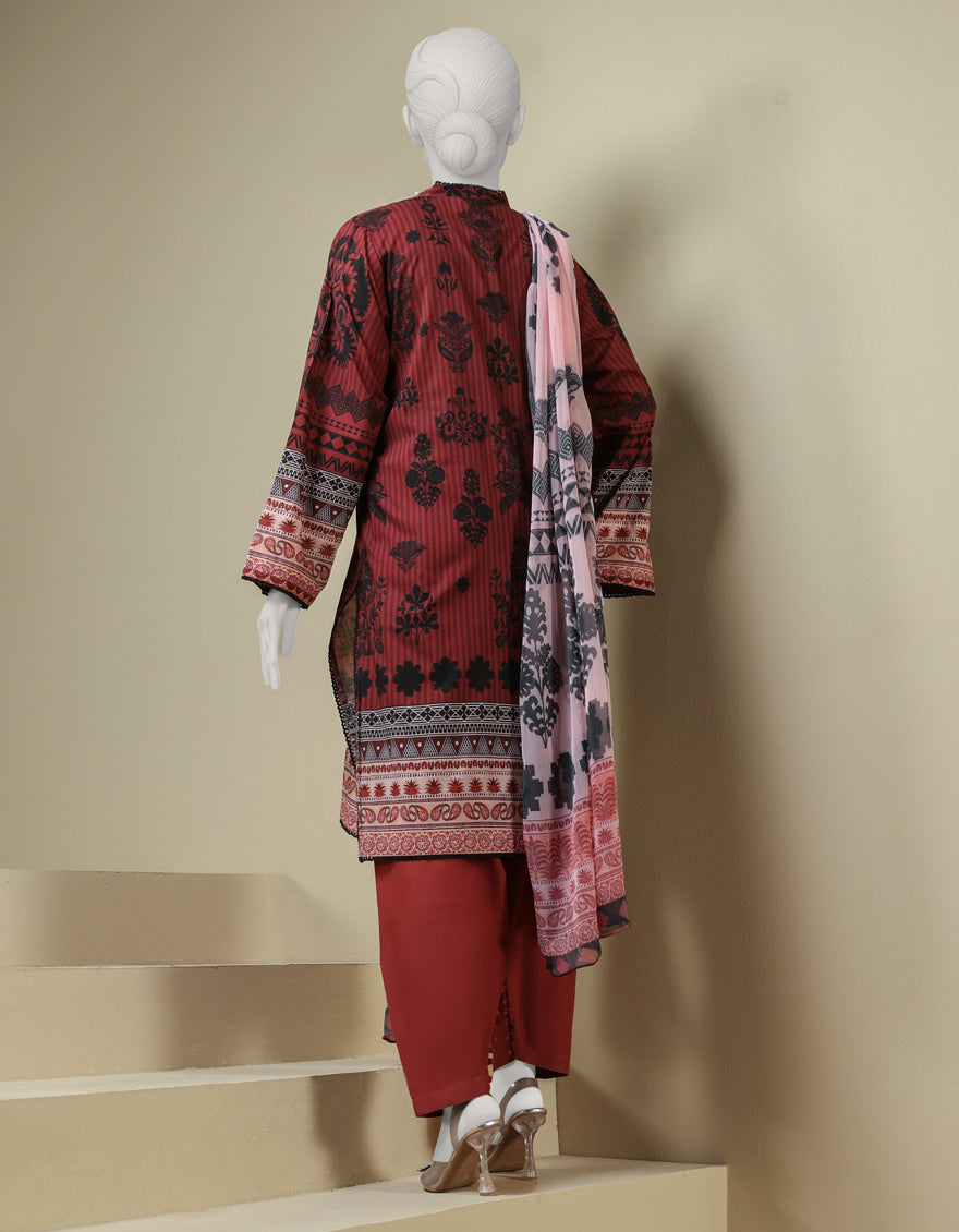 Lawn Maroon Stitched Suit - J. Junaid Jamshed