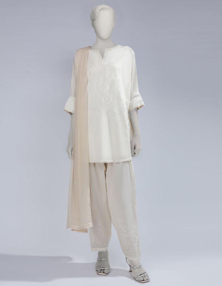 Lawn Off White Stitched Suit - J. Junaid Jamshed