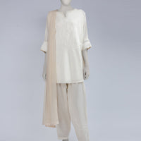 Lawn Off White Stitched Suit - J. Junaid Jamshed