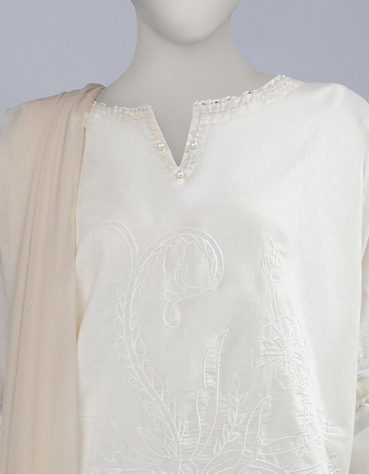 Lawn Off White Stitched Suit - J. Junaid Jamshed