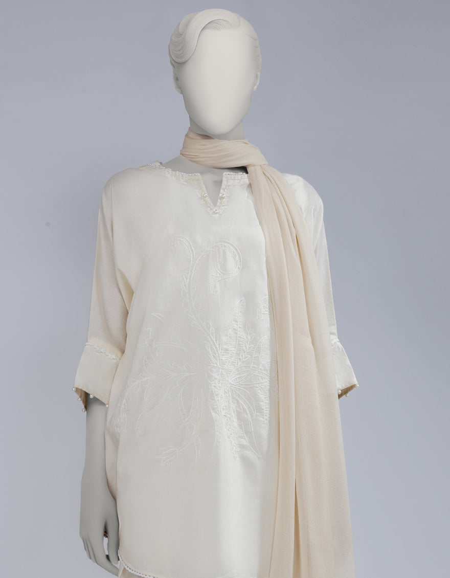Lawn Off White Stitched Suit - J. Junaid Jamshed