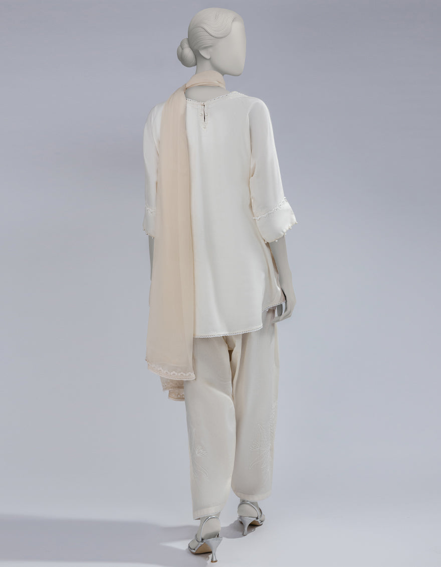 Lawn Off White Stitched Suit - J. Junaid Jamshed