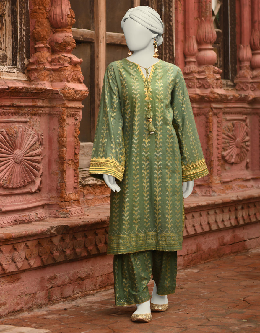 Lawn Green Stitched Suit - J. Junaid Jamshed