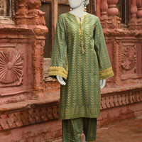Lawn Green Stitched Suit - J. Junaid Jamshed