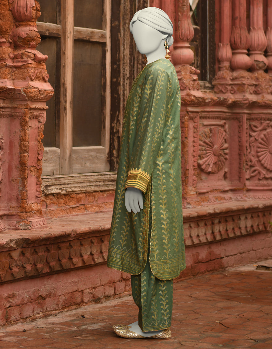 Lawn Green Stitched Suit - J. Junaid Jamshed