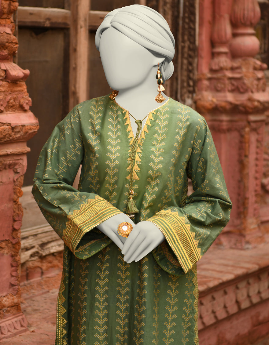 Lawn Green Stitched Suit - J. Junaid Jamshed