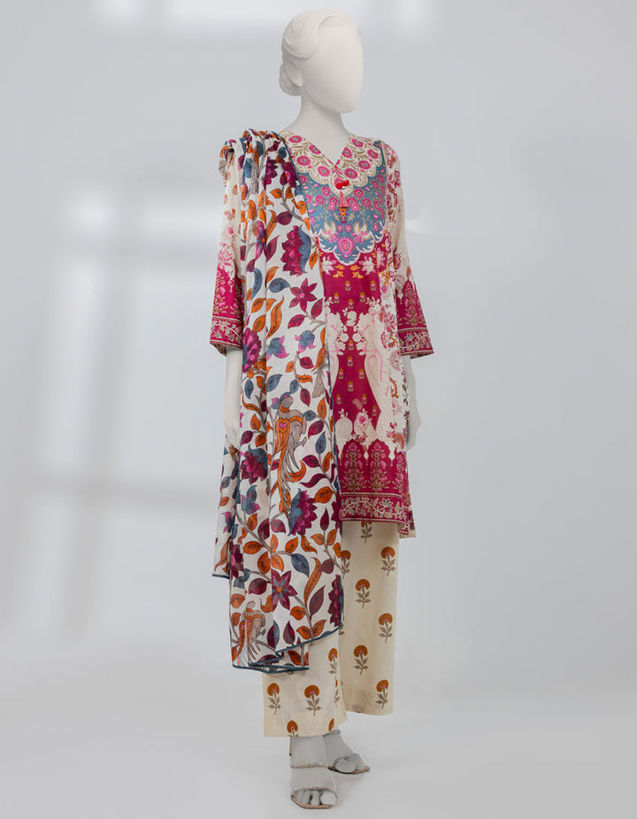 Lawn Beige Stitched Suit - J. Junaid Jamshed
