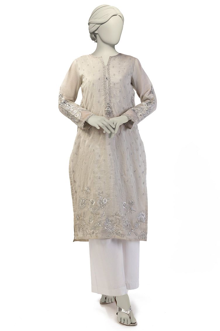 Paper Cotton Grey Kurti- J. Junaid Jamshed