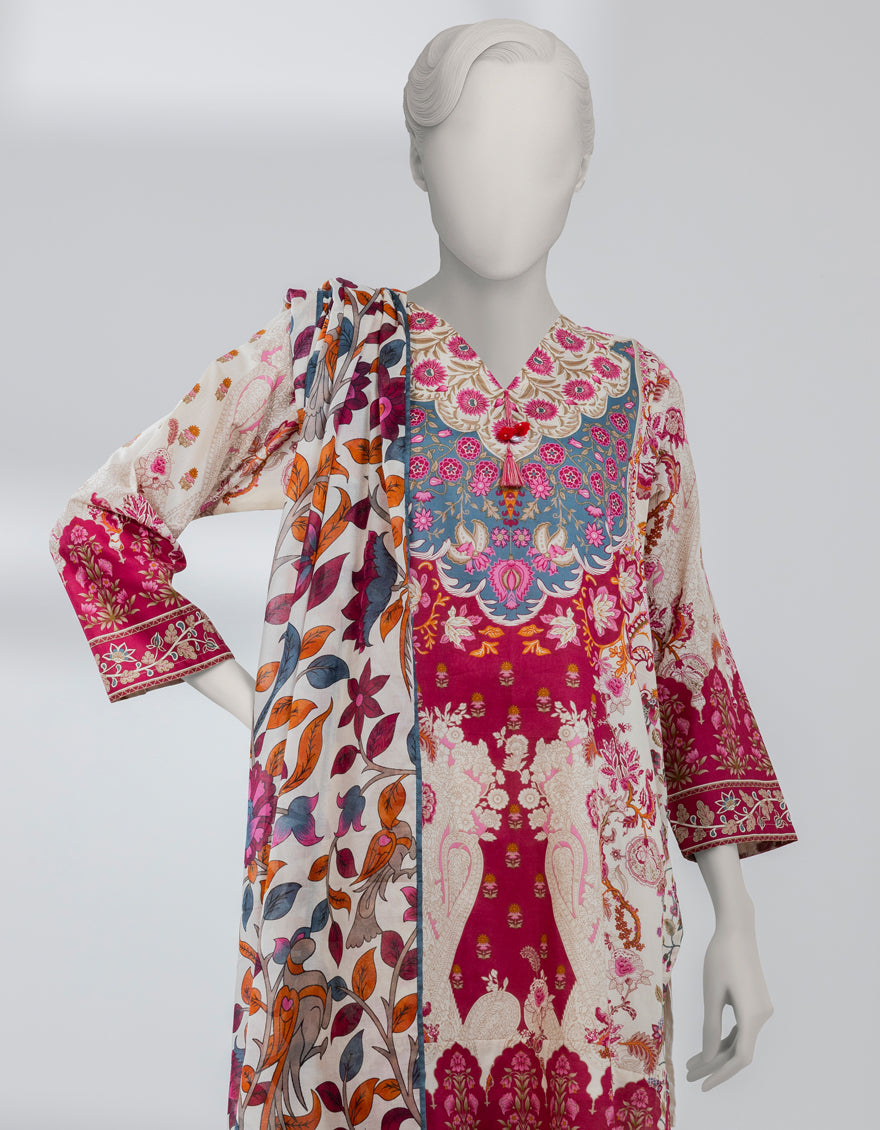 Lawn Beige Stitched Suit - J. Junaid Jamshed