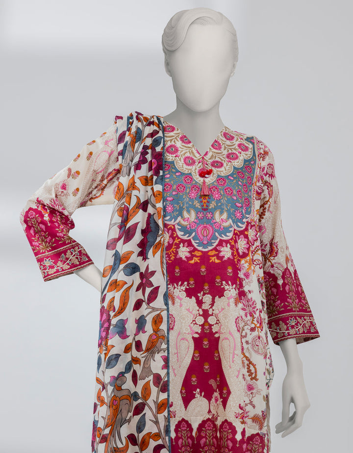 Lawn Beige Stitched Suit - J. Junaid Jamshed