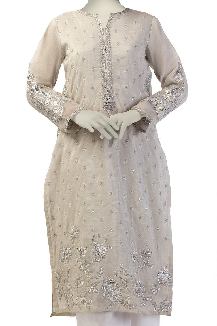 Paper Cotton Grey Kurti- J. Junaid Jamshed