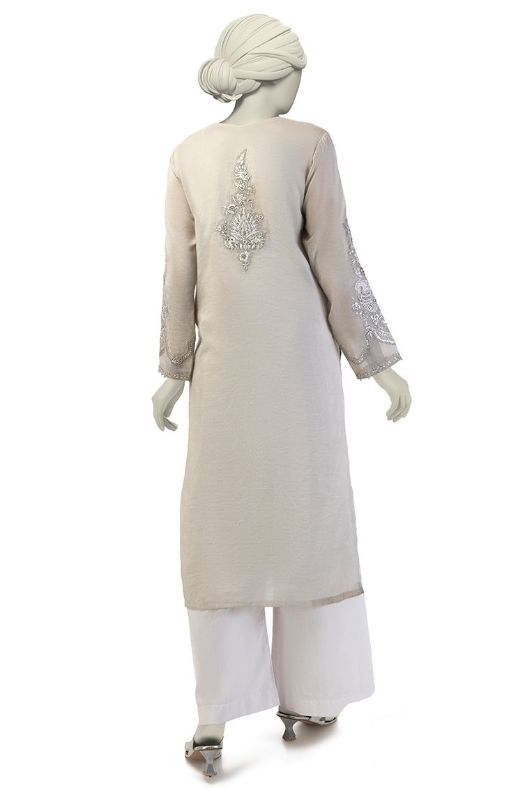 Paper Cotton Grey Kurti- J. Junaid Jamshed