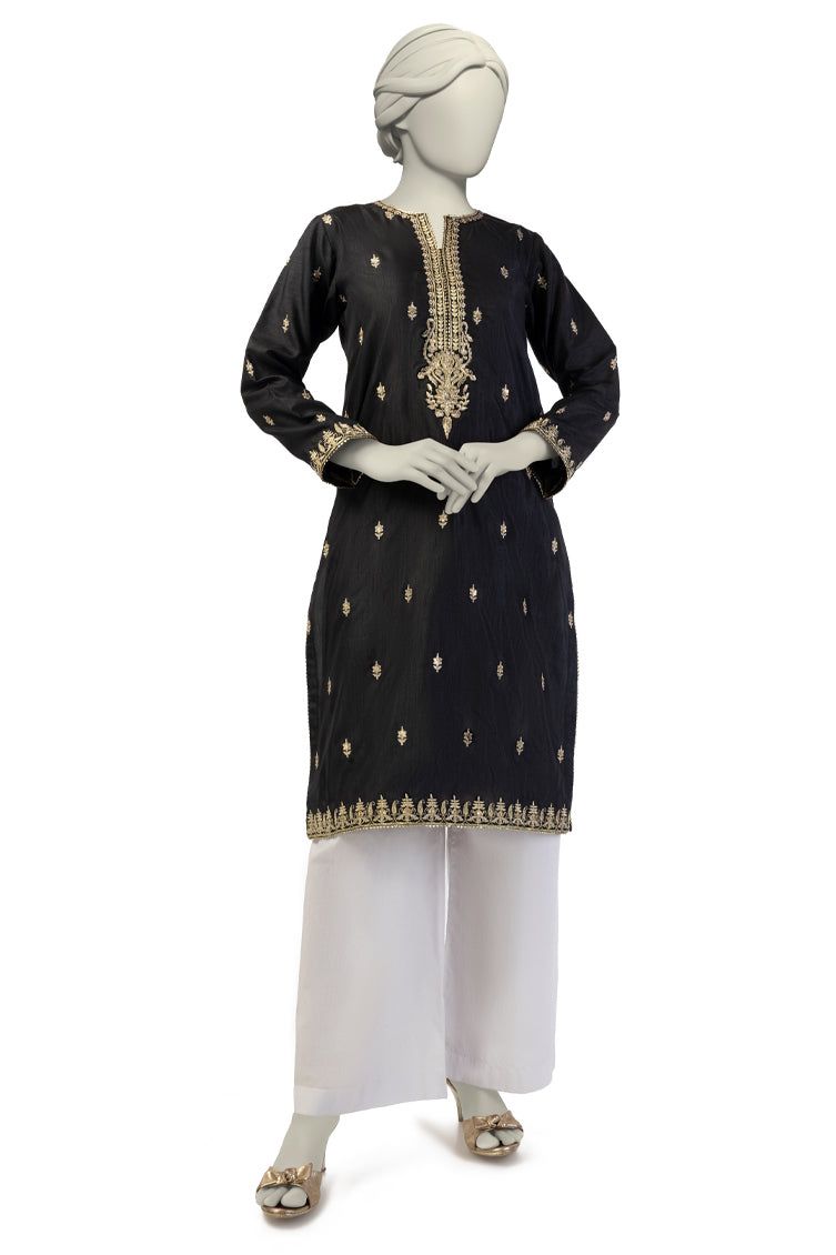 Raw Silk Black Kurti- J. Junaid Jamshed