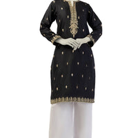 Raw Silk Black Kurti- J. Junaid Jamshed