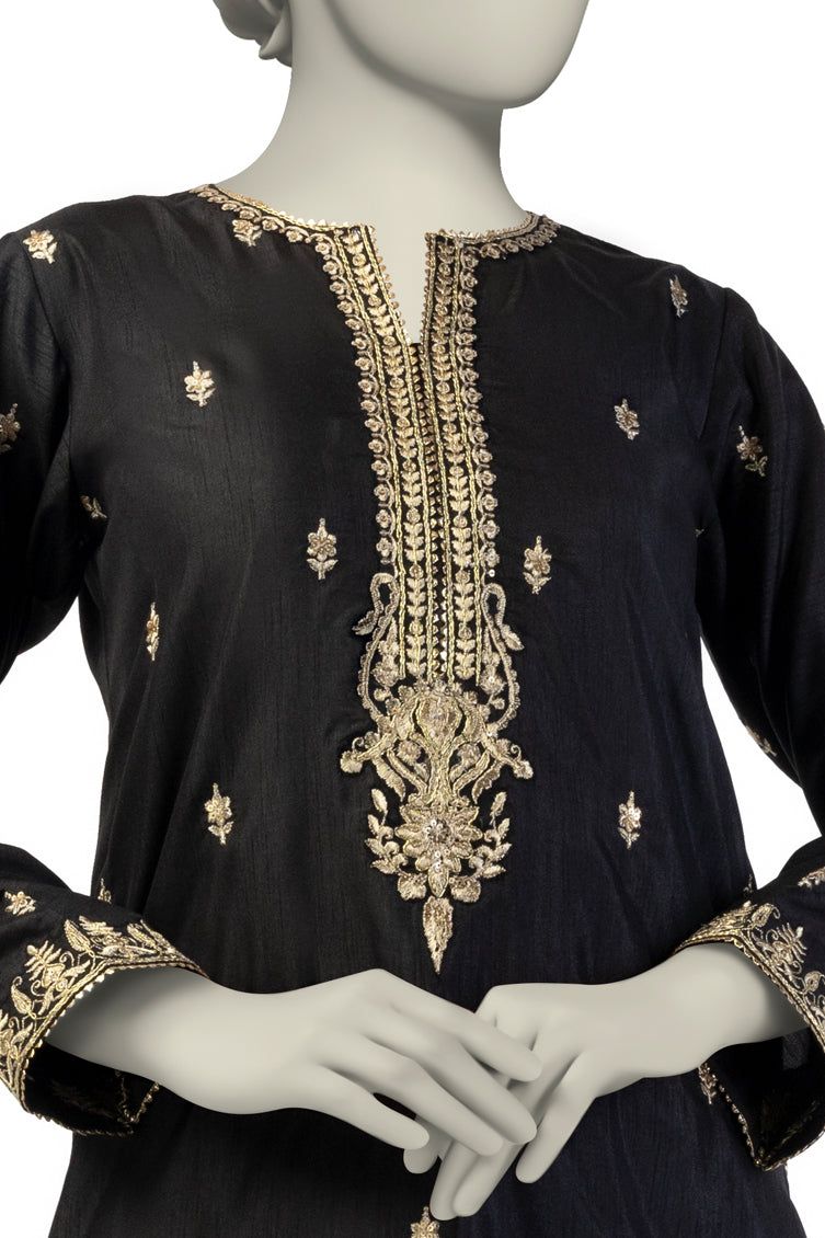 Raw Silk Black Kurti- J. Junaid Jamshed