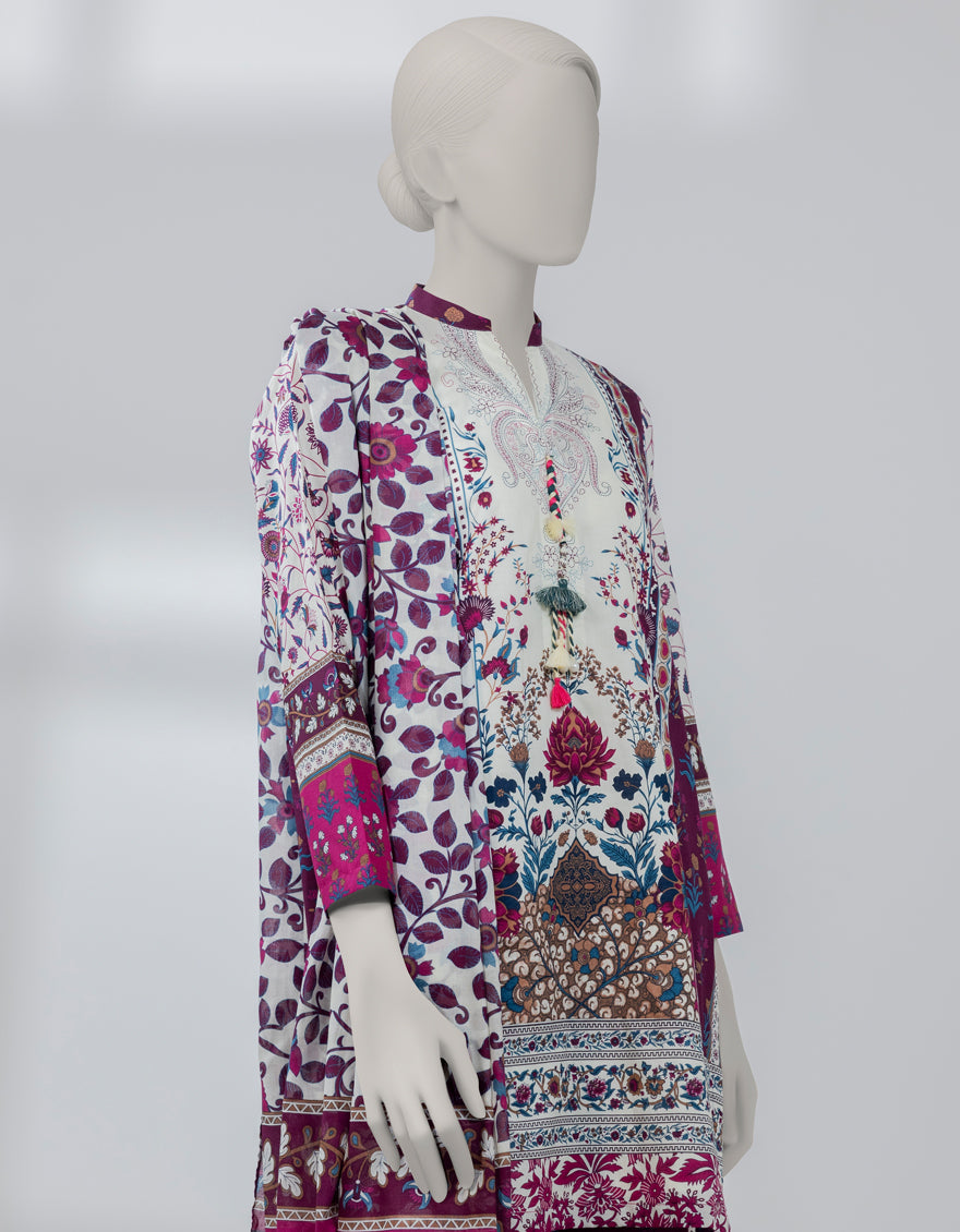 Lawn Purple Stitched Suit - J. Junaid Jamshed