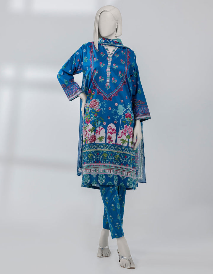Lawn Blue Stitched Suit - J. Junaid Jamshed