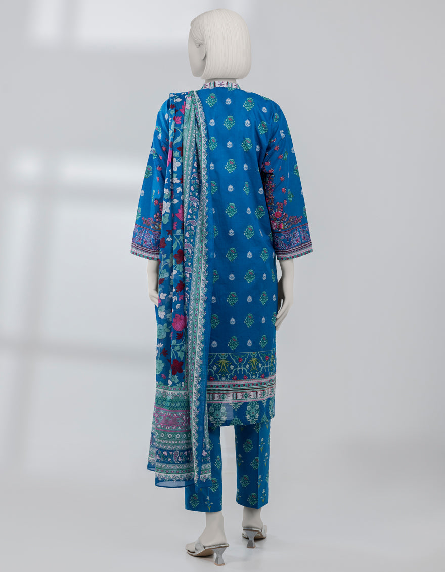 Lawn Blue Stitched Suit - J. Junaid Jamshed