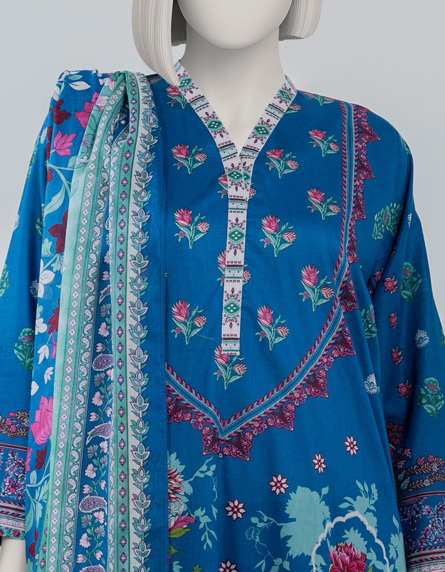 Lawn Blue Stitched Suit - J. Junaid Jamshed