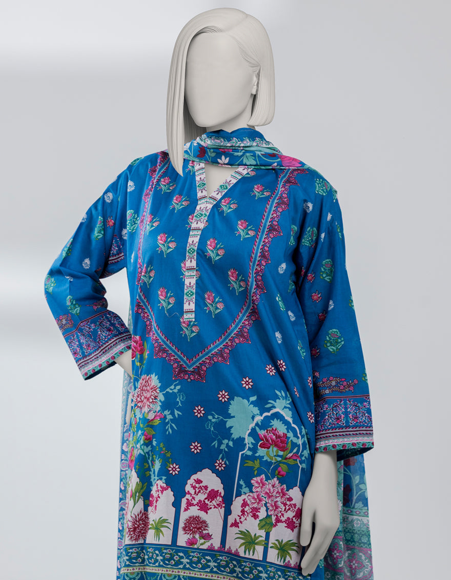 Lawn Blue Stitched Suit - J. Junaid Jamshed